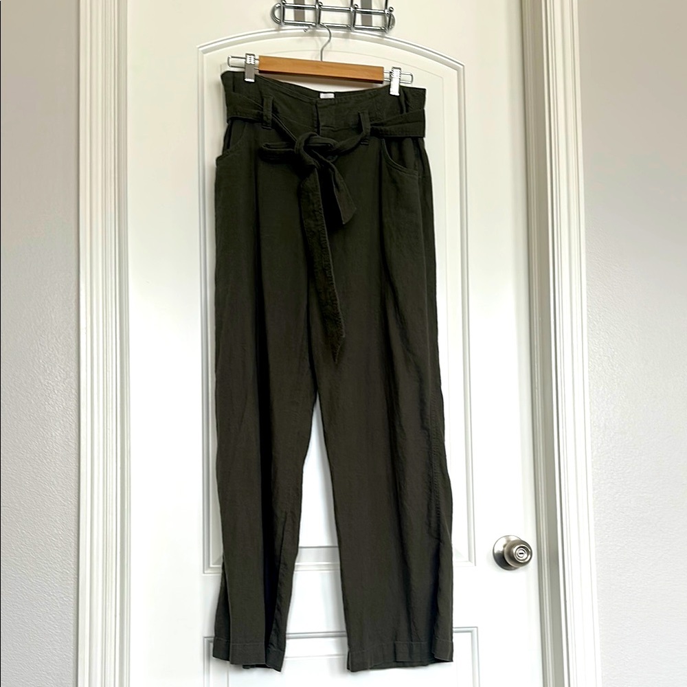 Dark Green High-Waisted Pants with Belt